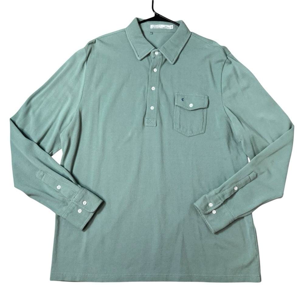 Criquet Golf Long Sleeve Players Polo Shirt Green Mens XXL Organic Cotton Preppy